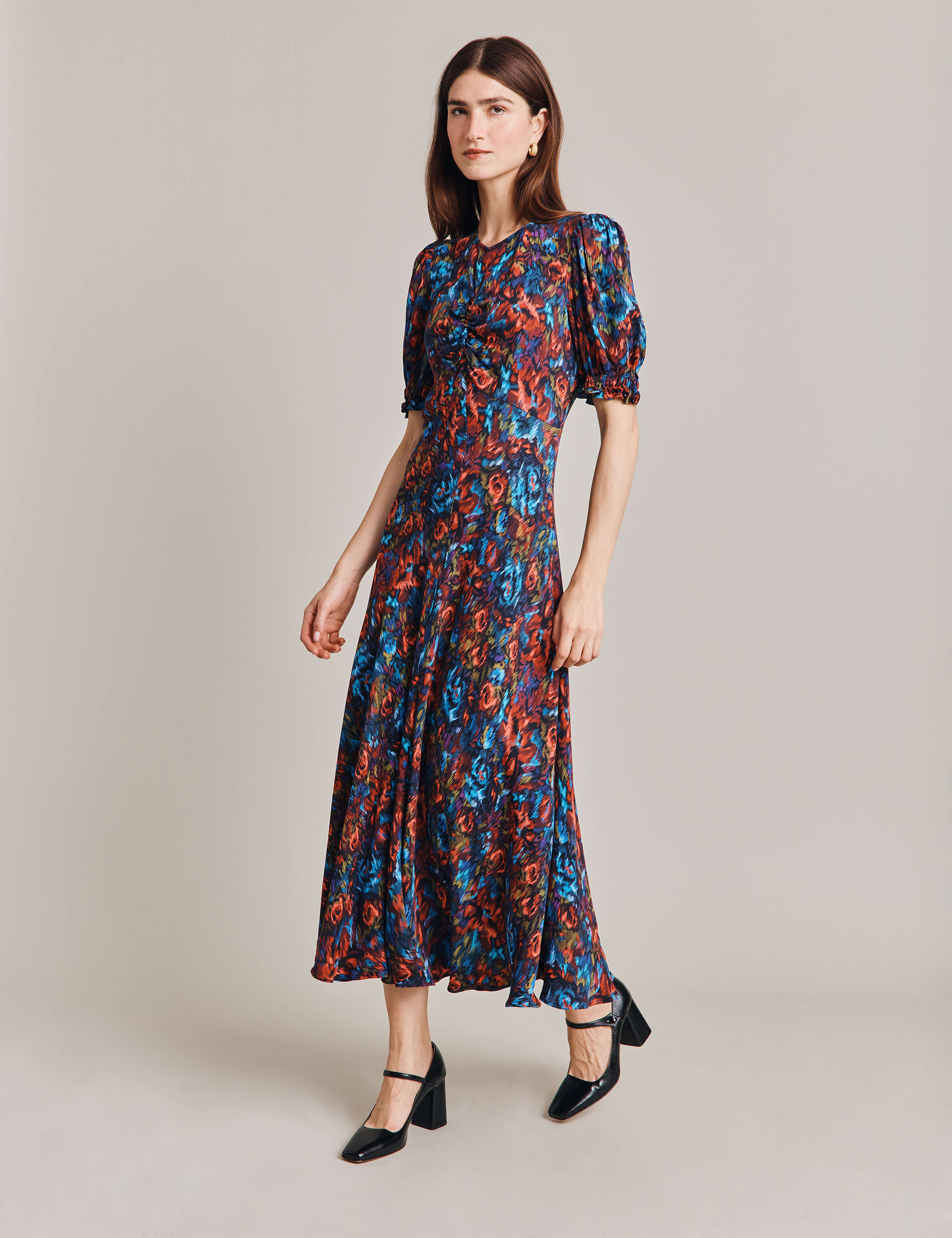 Floral Puff Sleeve Midi Waisted Dress | Ghost | M&S