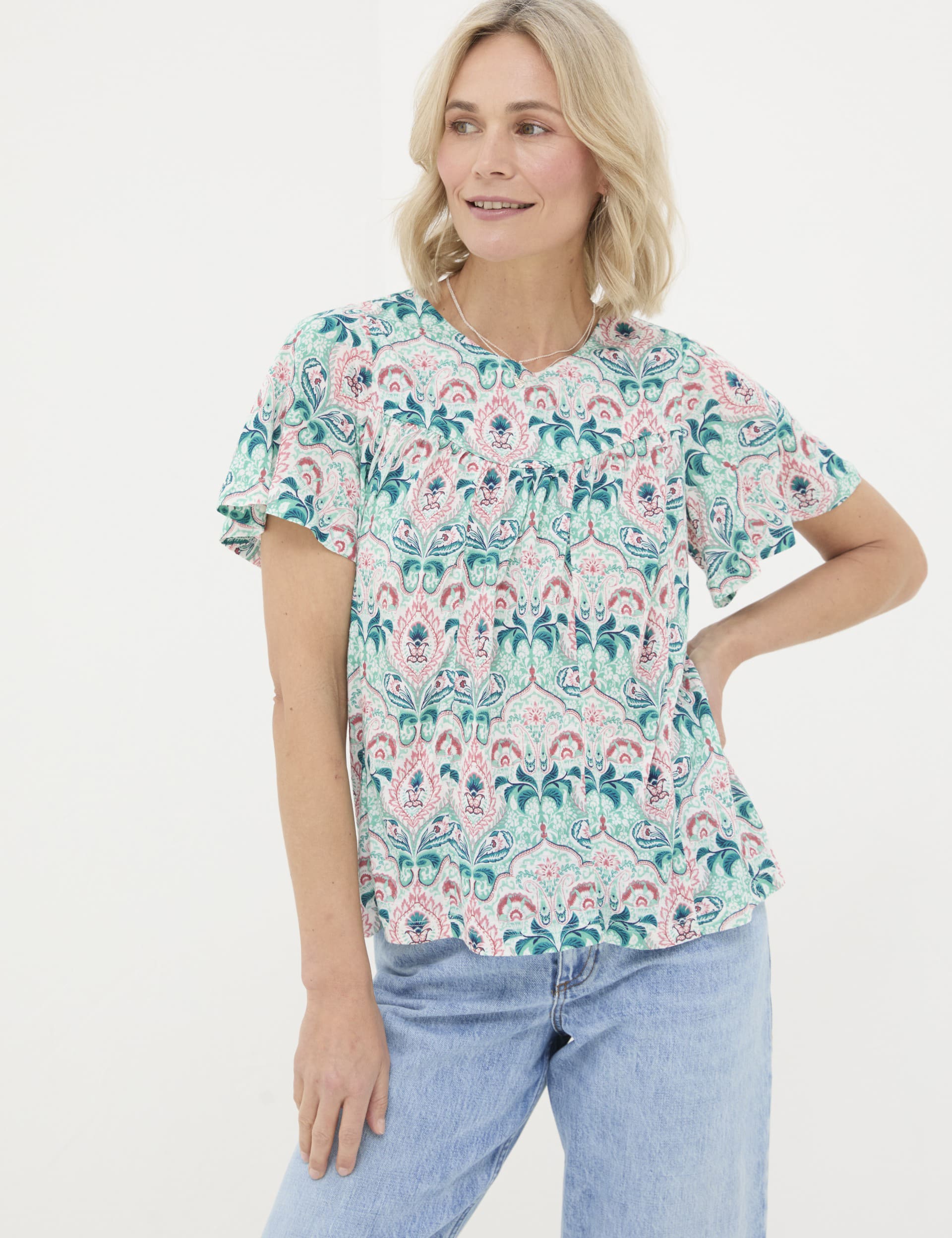 Mirrored Paisley Top with Linen | FatFace | M&S