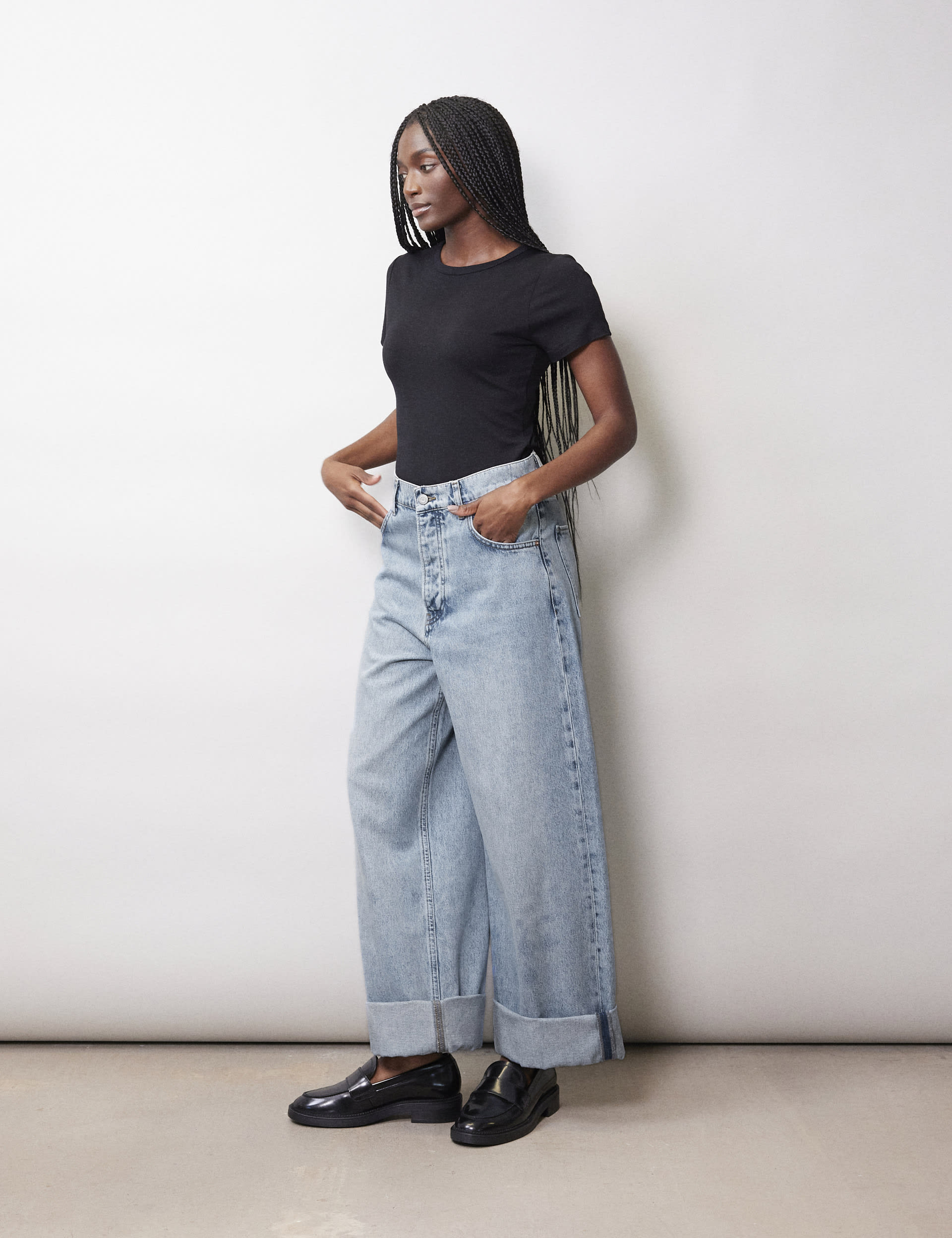 Mid Rise Wide Leg Turn Up Jeans | Albaray | M&S