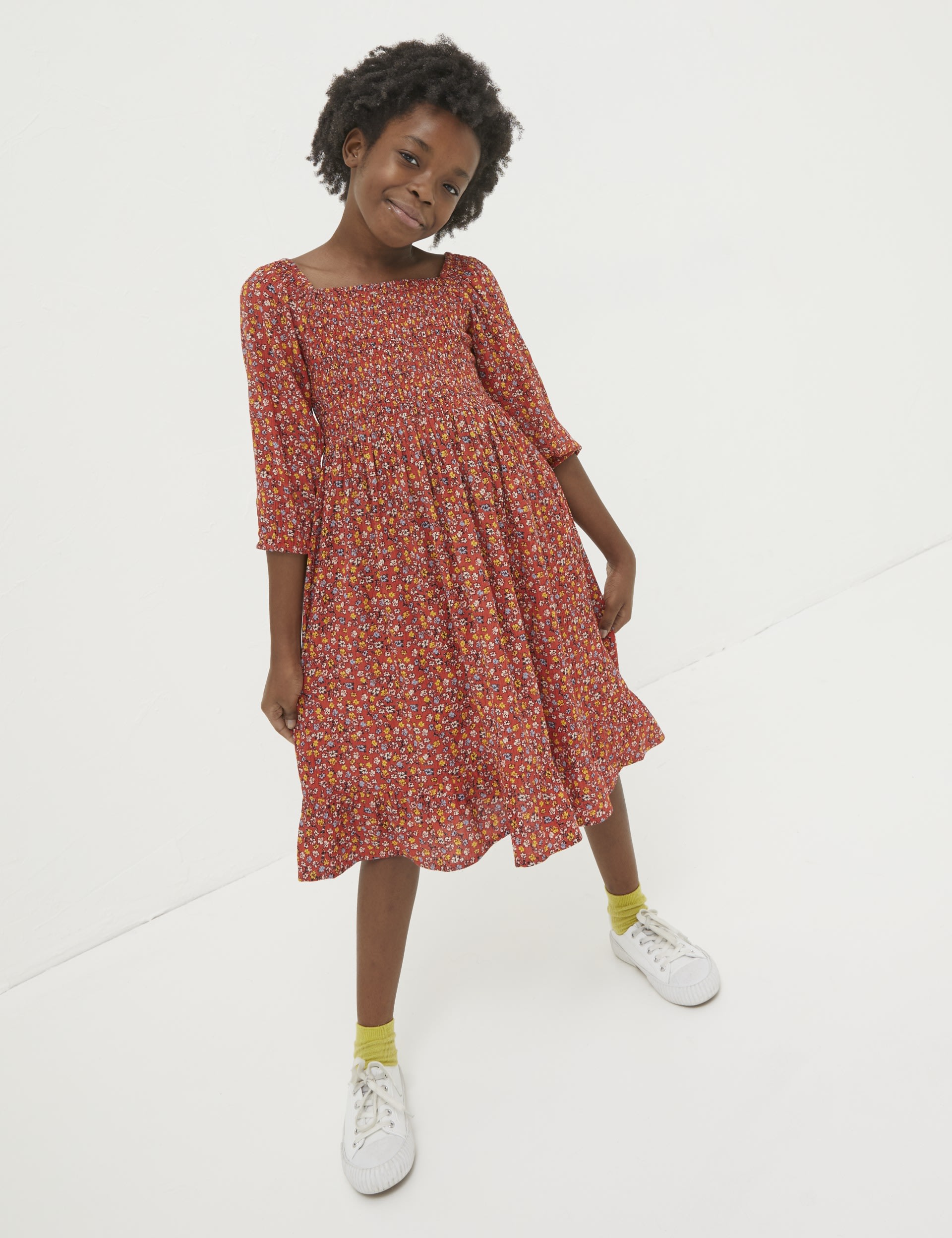 Floral Shirred Dress 3 13 Yrs FatFace M S