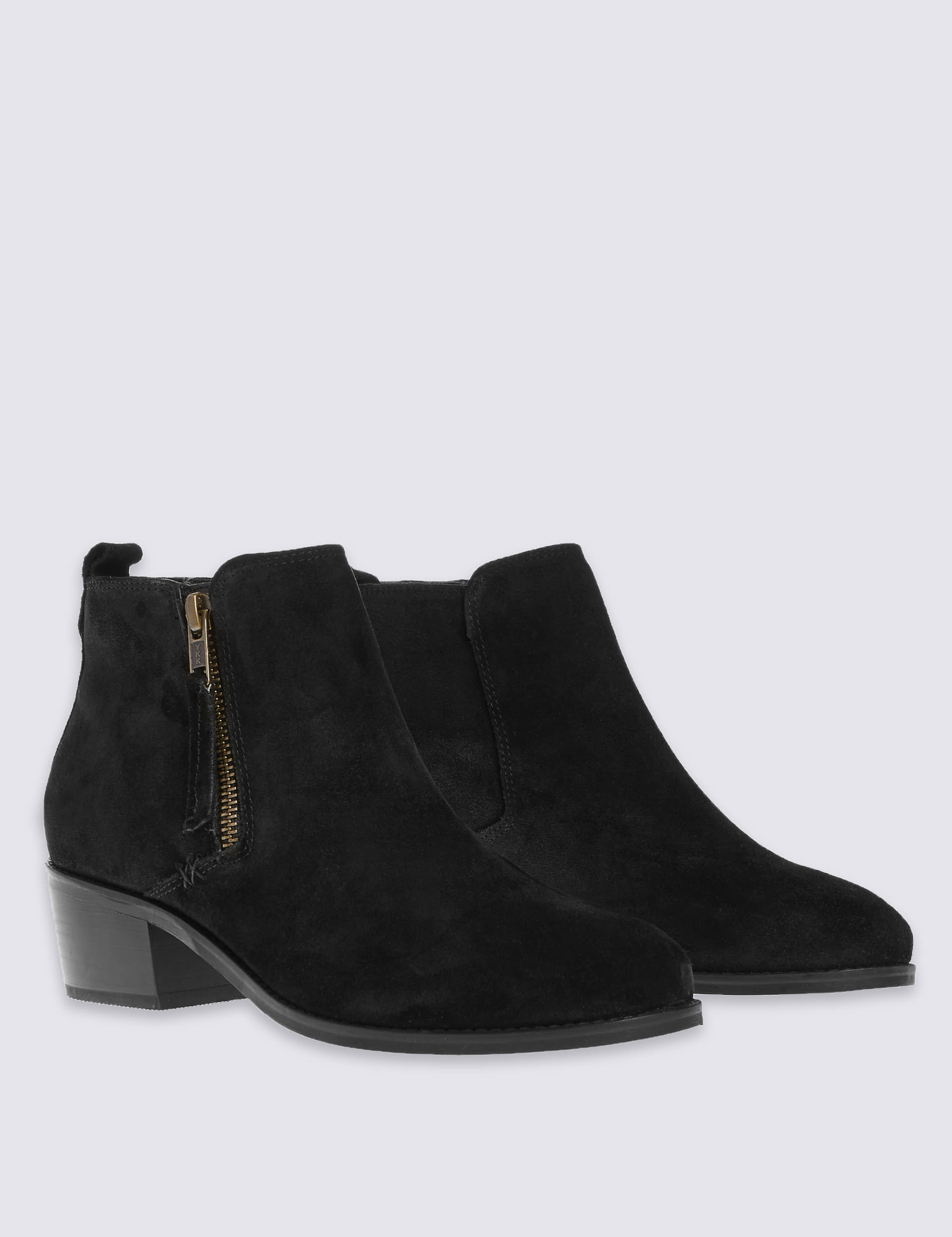 Wide Fit Suede Block Heel Zip Ankle Boots Image 2 of 7