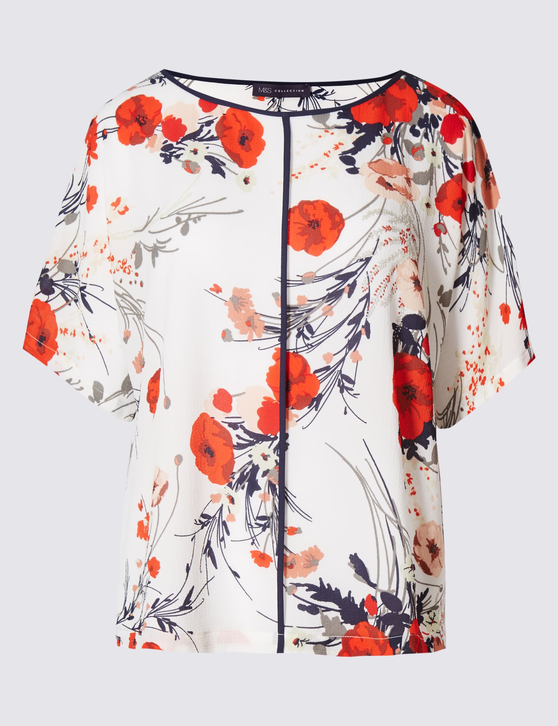 Poppy Print Short Sleeve Shell Top Image 2 of 5