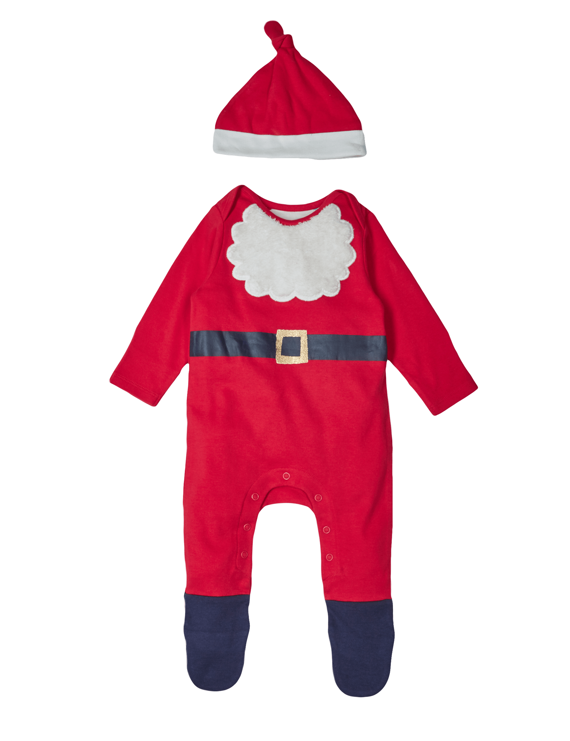Pure Cotton Christmas Santa Sleepsuit and Hat Image 2 of 5