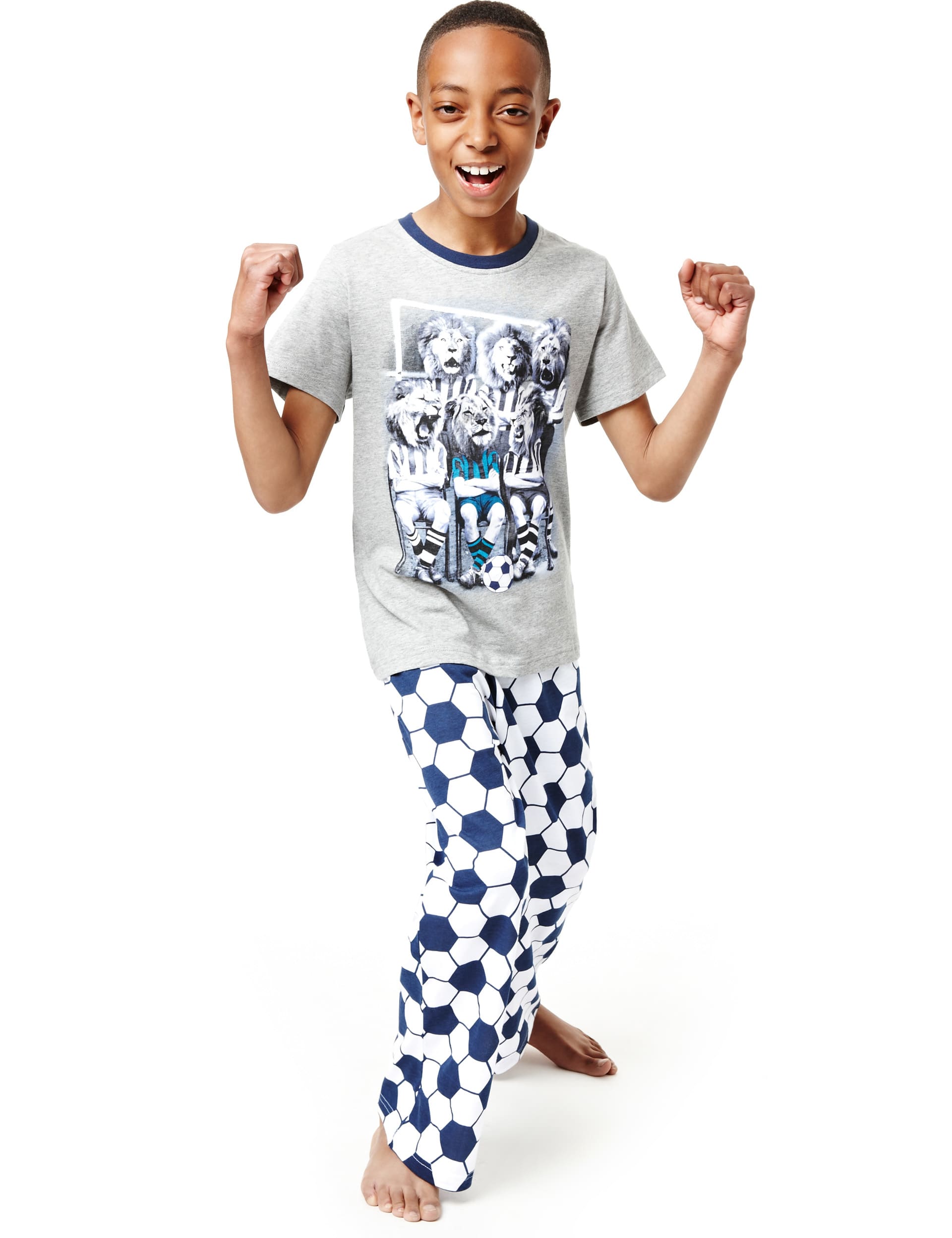 Pure Cotton Lion & Football Print Pyjamas (5-14 Years) | M&S