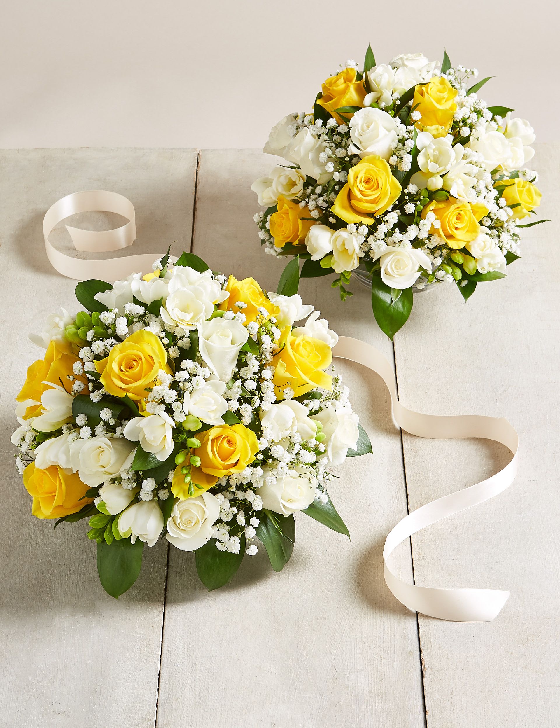 Yellow & White Rose & Freesia - Additional Table Arrangements x 2 Image 1 of 1