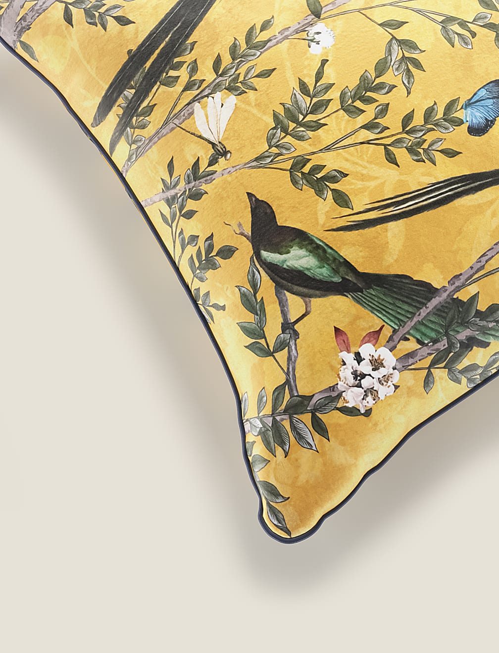 Velvet Spring Bird Cushion
