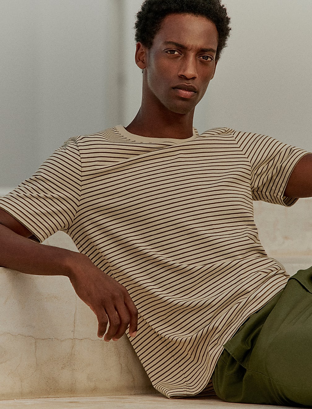 Pure Cotton Striped Crew Neck T-Shirt