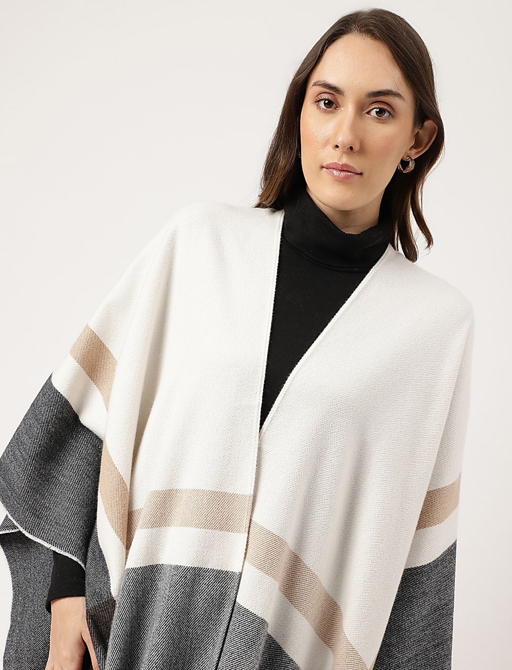 Colourblocked Open Front Poncho