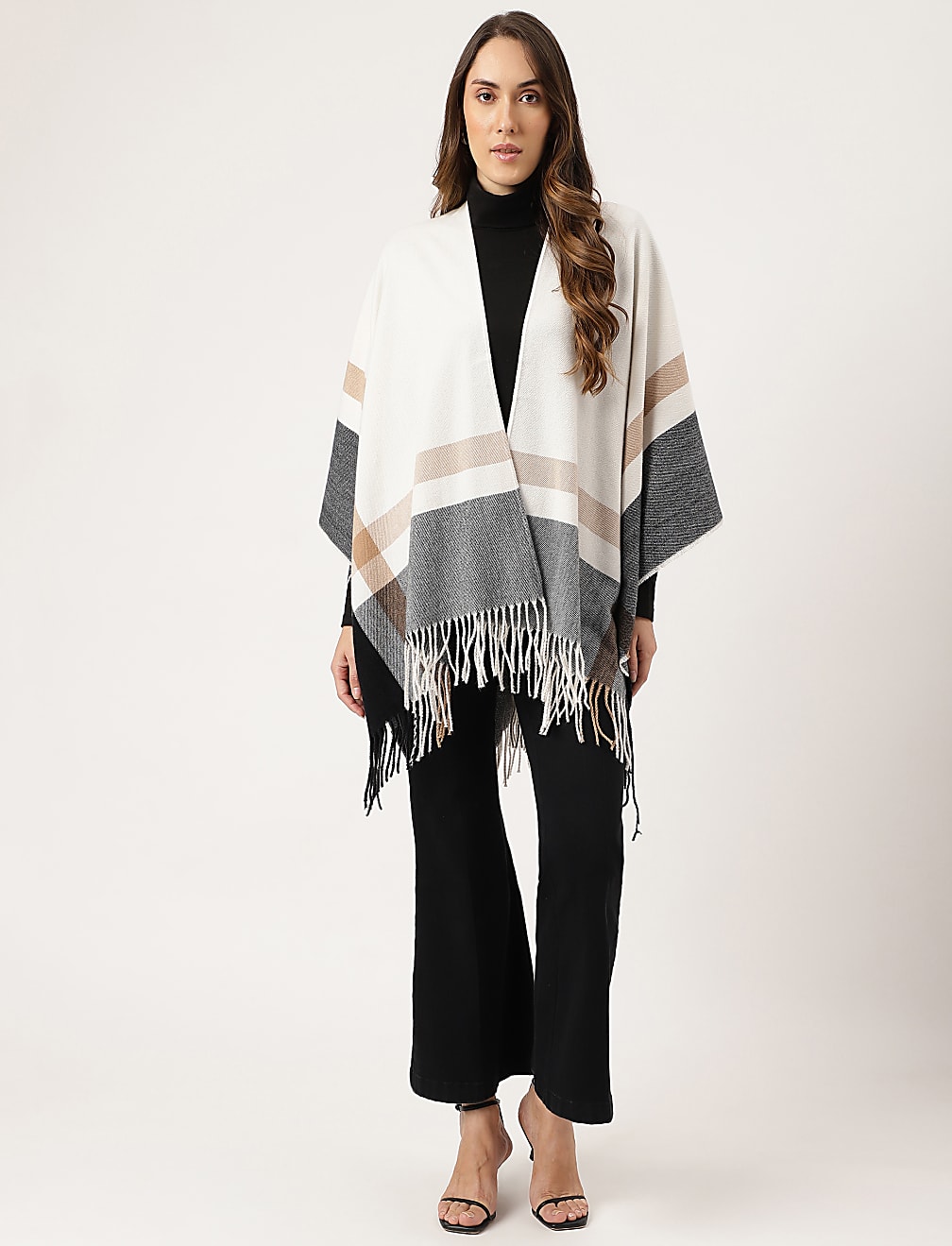 Colourblocked Open Front Poncho