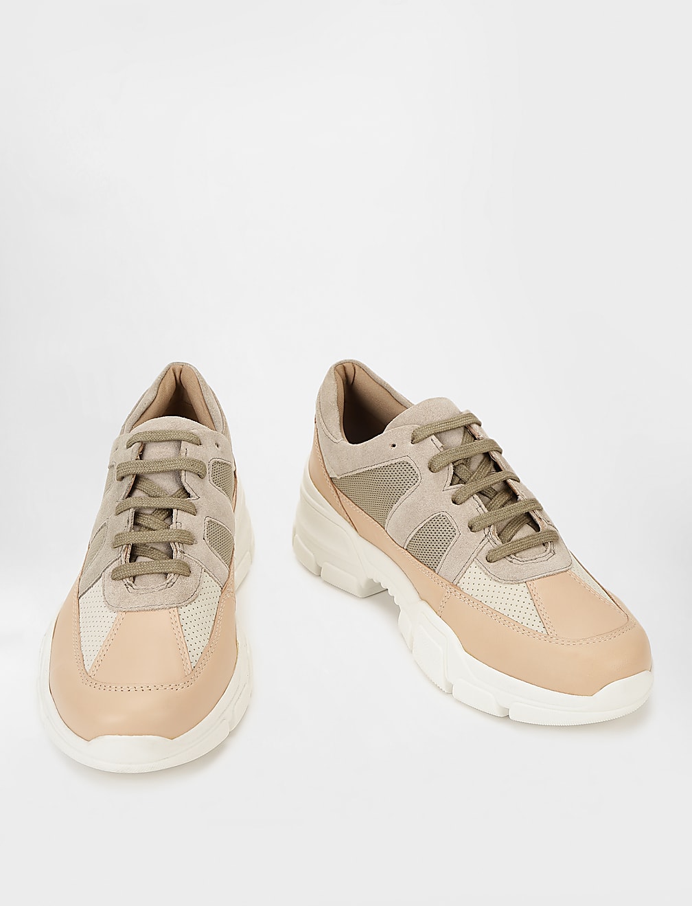 Pure Leather Plain Lace Up Sneakers