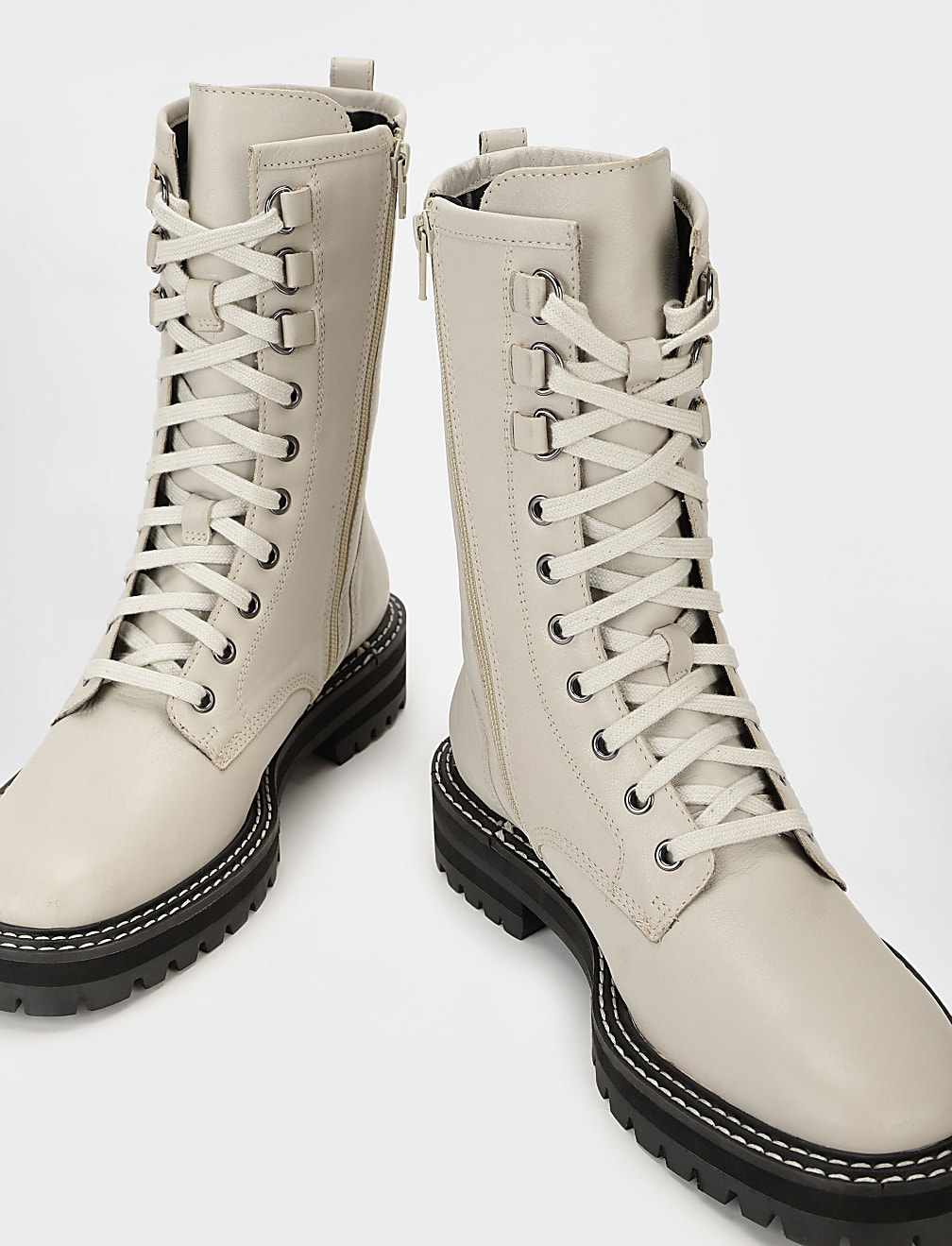 Leather Lace Up Flat Boots