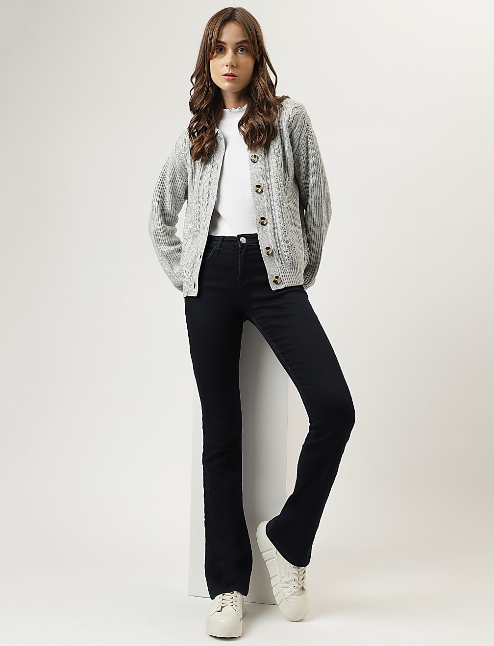Spread Collar Button Front Cardigan
