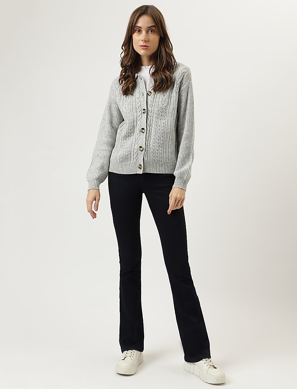 Spread Collar Button Front Cardigan