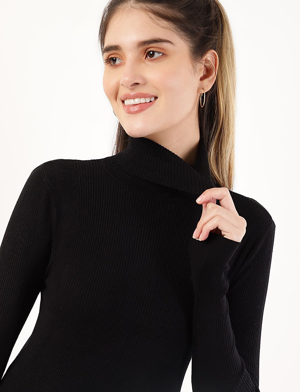 Viscose Mix Textured High Neck Jumper