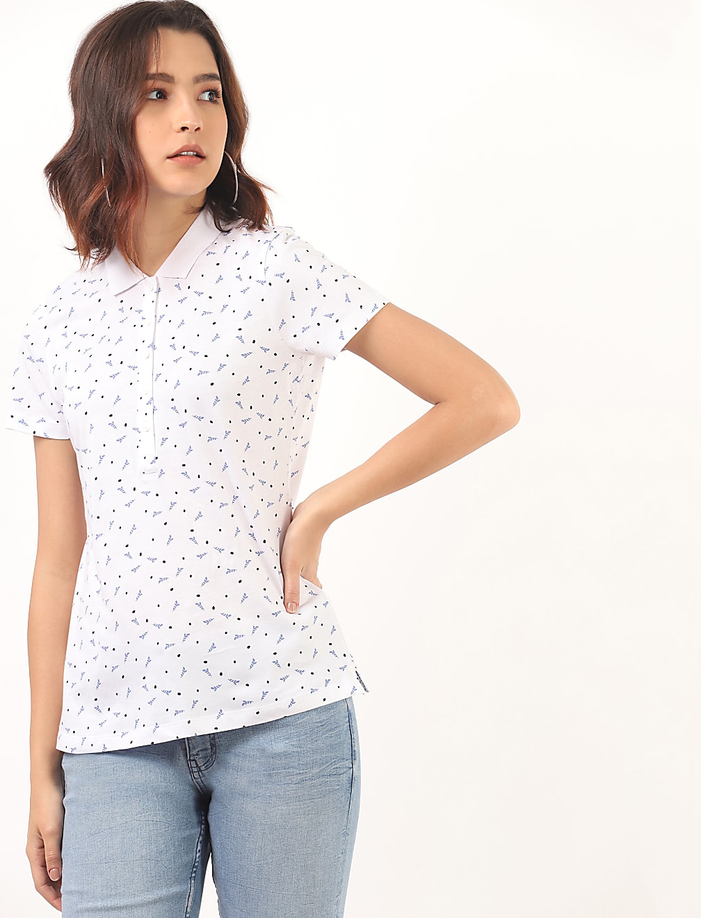 Pure Cotton Printed Polo Neck T-Shirt