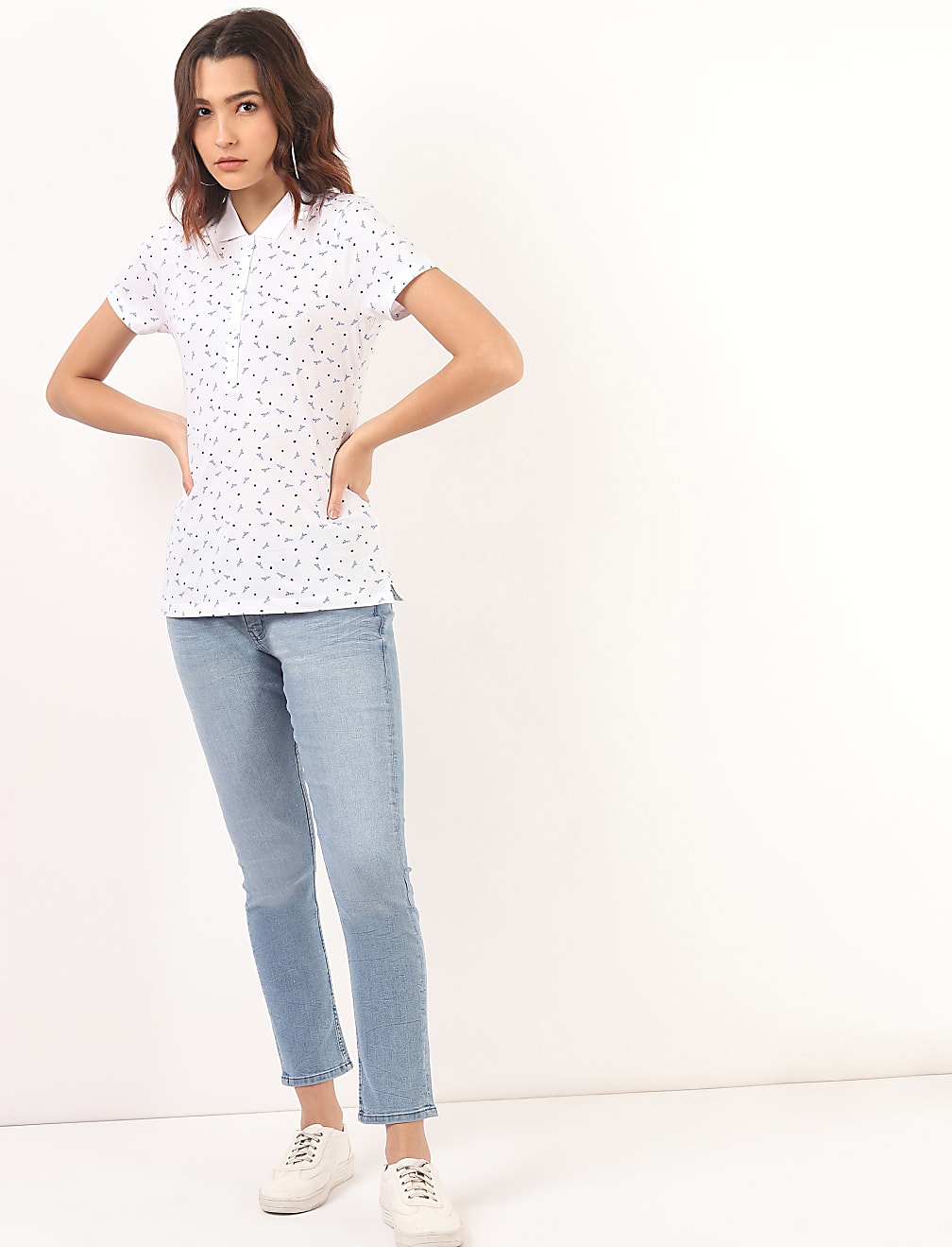Pure Cotton Printed Polo Neck T-Shirt