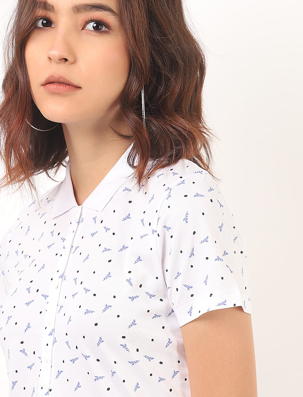 Pure Cotton Printed Polo Neck T-Shirt