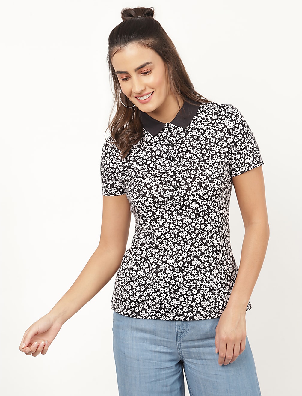 Pure Cotton Printed Polo Neck T-Shirt
