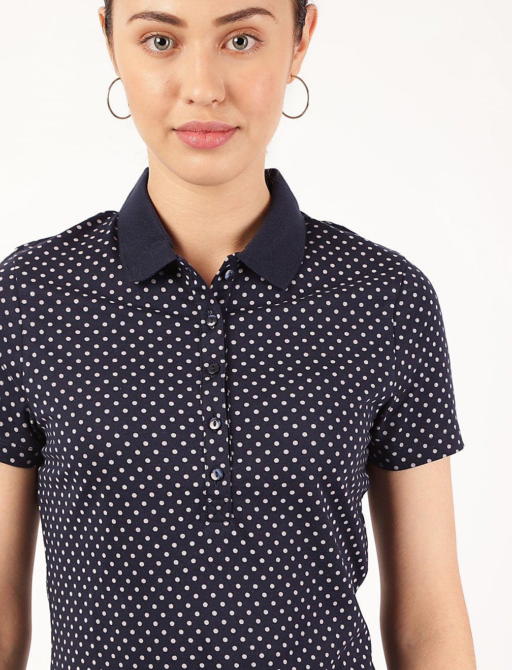 Pure Cotton Polka Dots Polo Neck T-Shirt