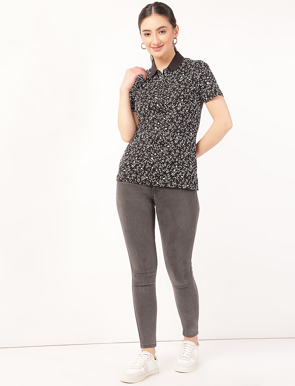 Pure Cotton Printed Collar Neck T-Shirt