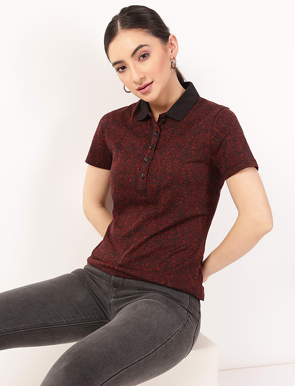 Pure Cotton Printed Collar Neck T-Shirt