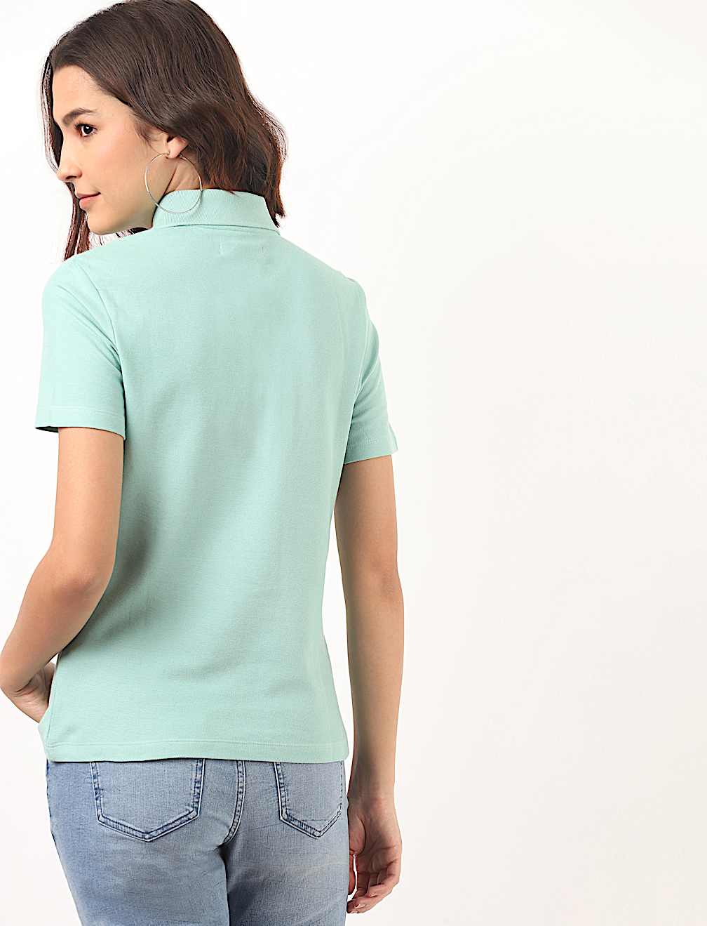Pure Cotton Plain Polo Neck T-Shirt