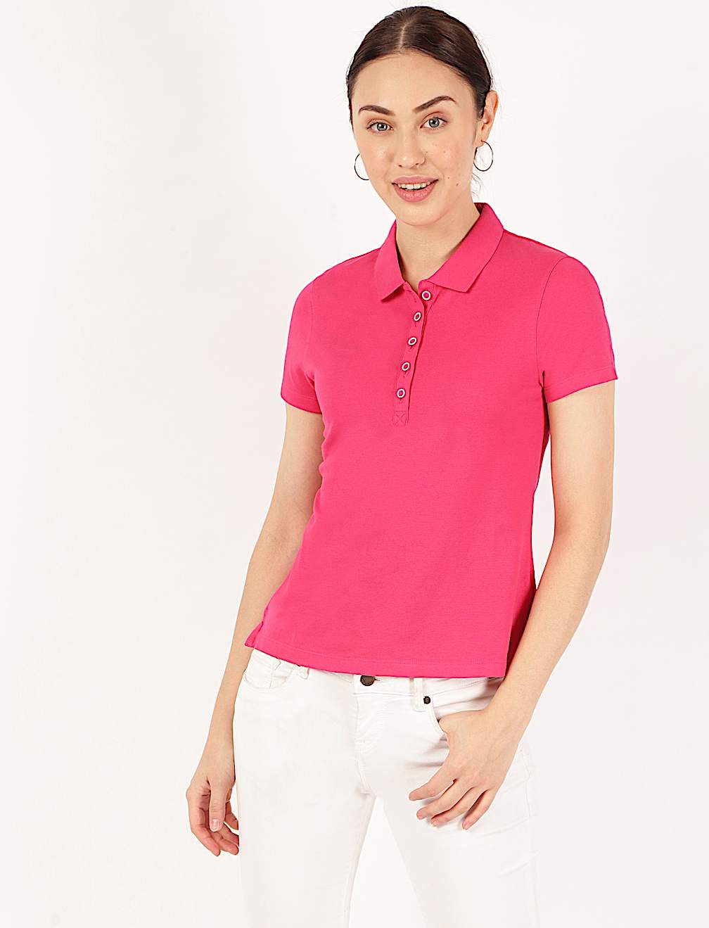Pure Cotton Plain Polo Neck T-Shirt