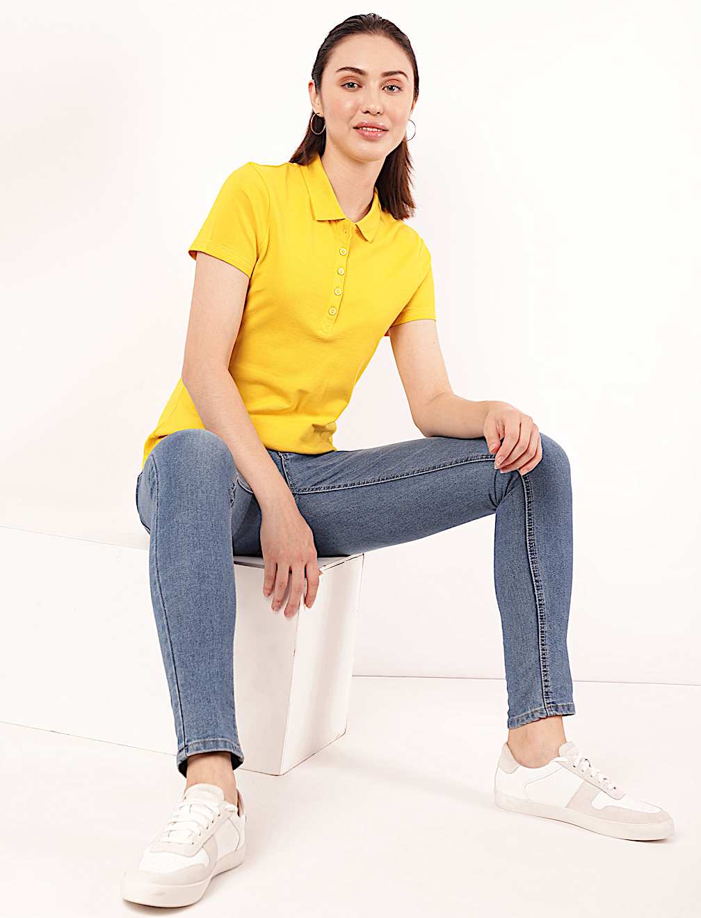 Pure Cotton Plain Polo Neck T-Shirt