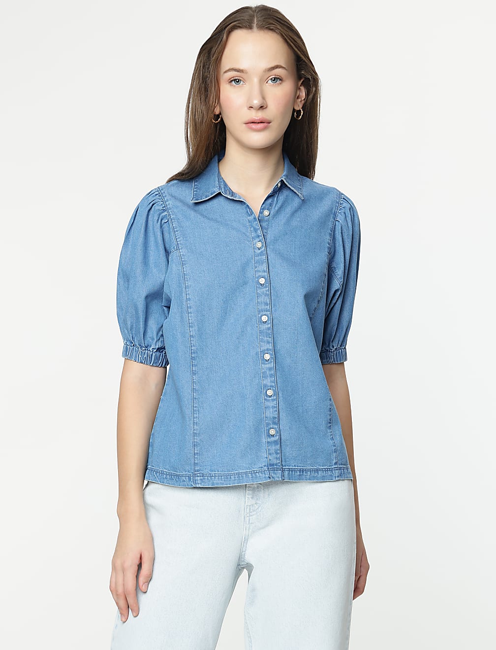 Cotton Rich Plain Spread Collar Shirt