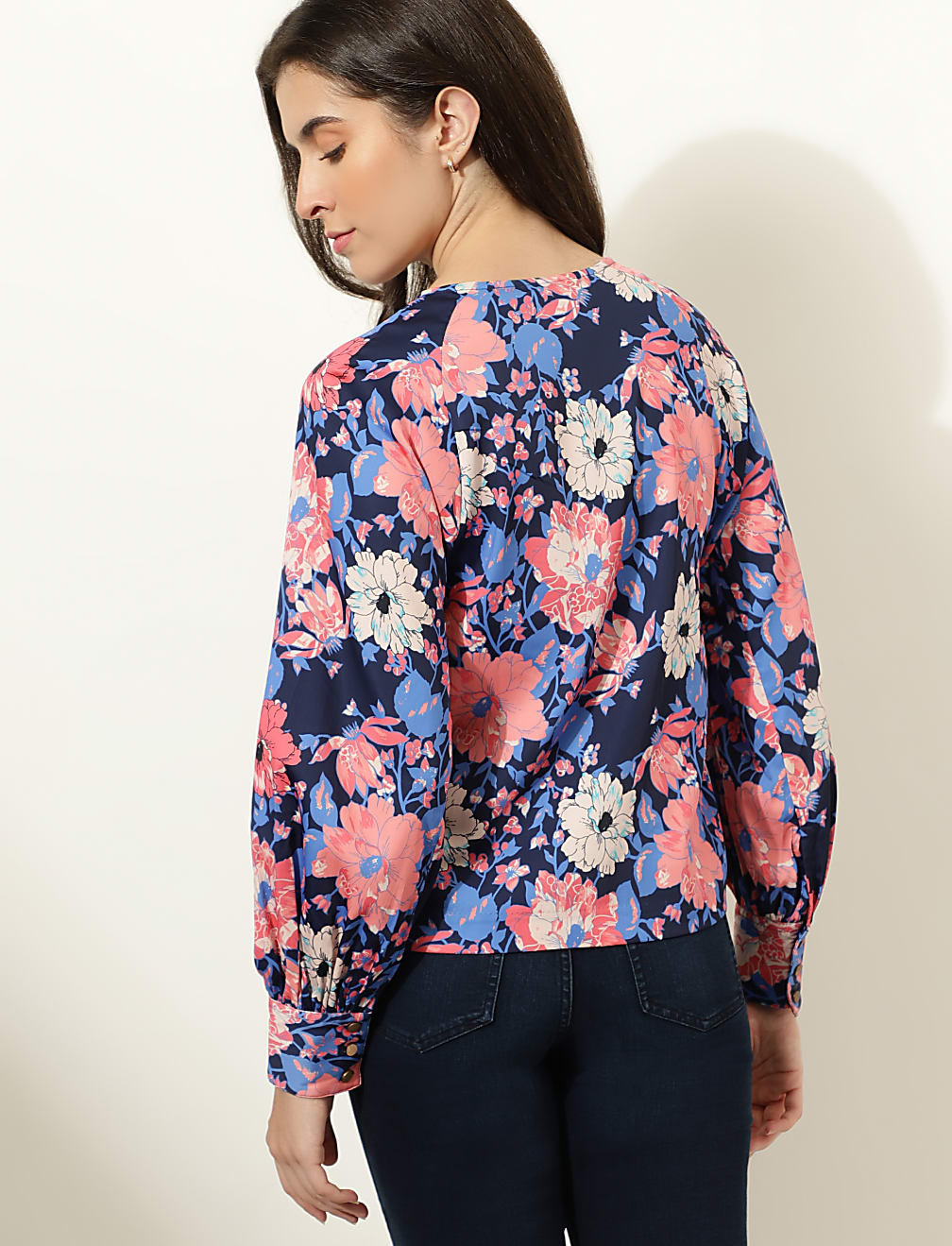 Satin Printed Keyhole Neck Top