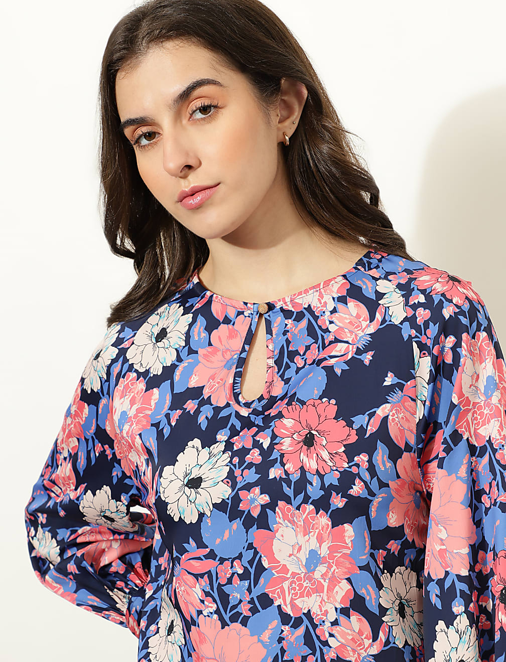 Satin Printed Keyhole Neck Top
