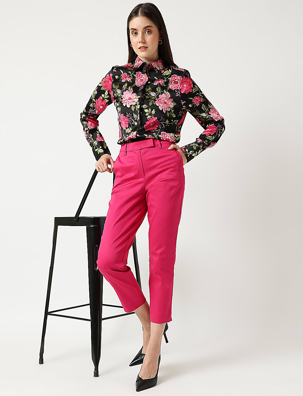 Satin Printed Collared Shirt