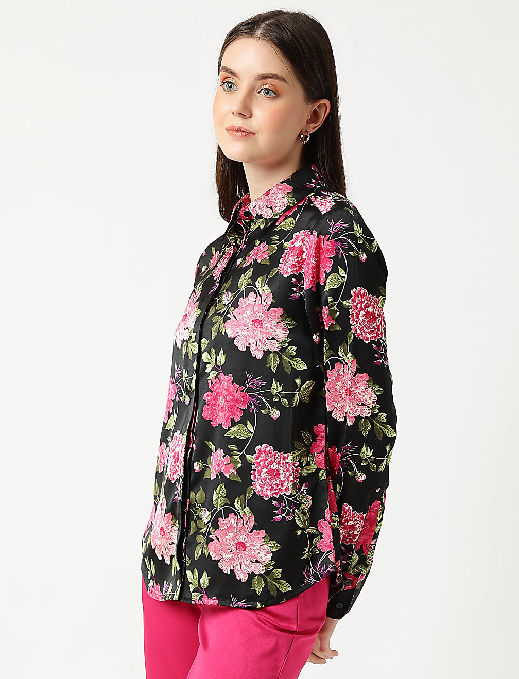 Satin Printed Collared Shirt