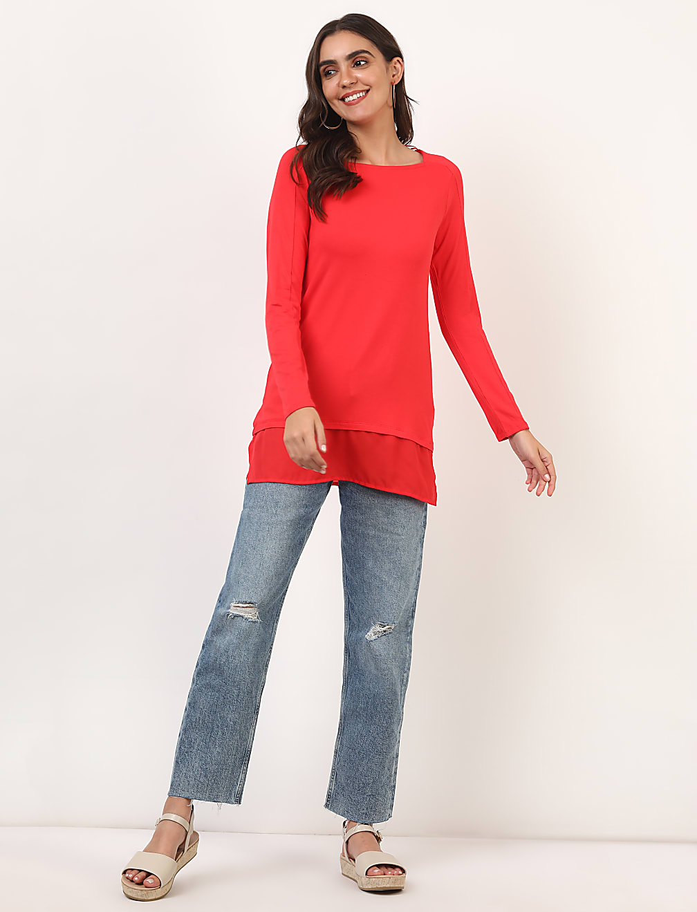 Viscose Mix Plain Boat Neck Tunic