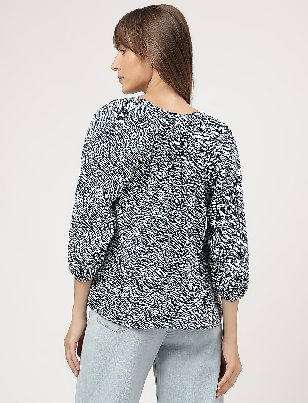 Pure Viscose Printed Band Collar Shirt