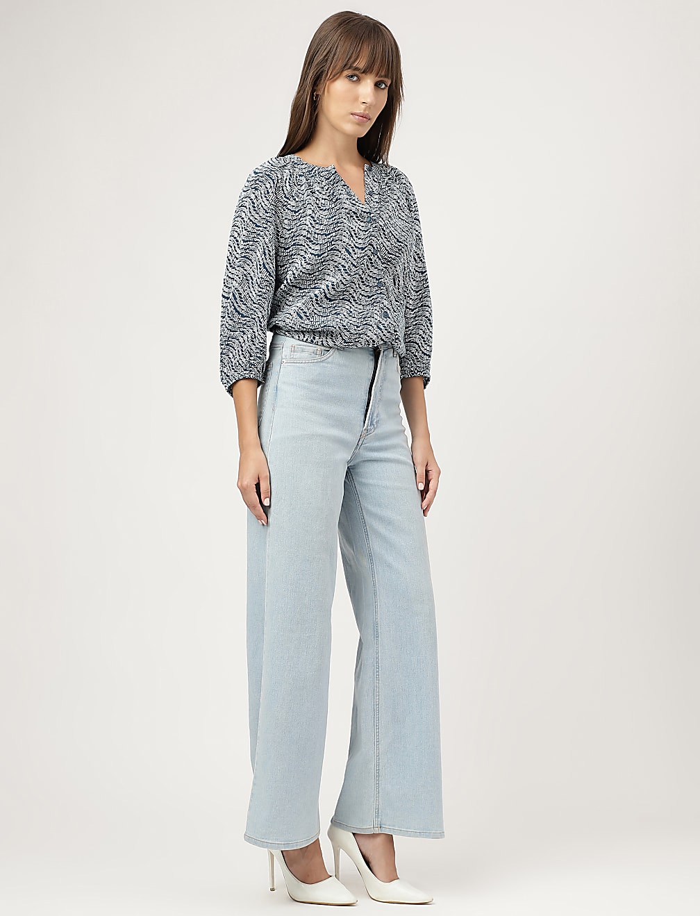 Pure Viscose Printed Band Collar Shirt