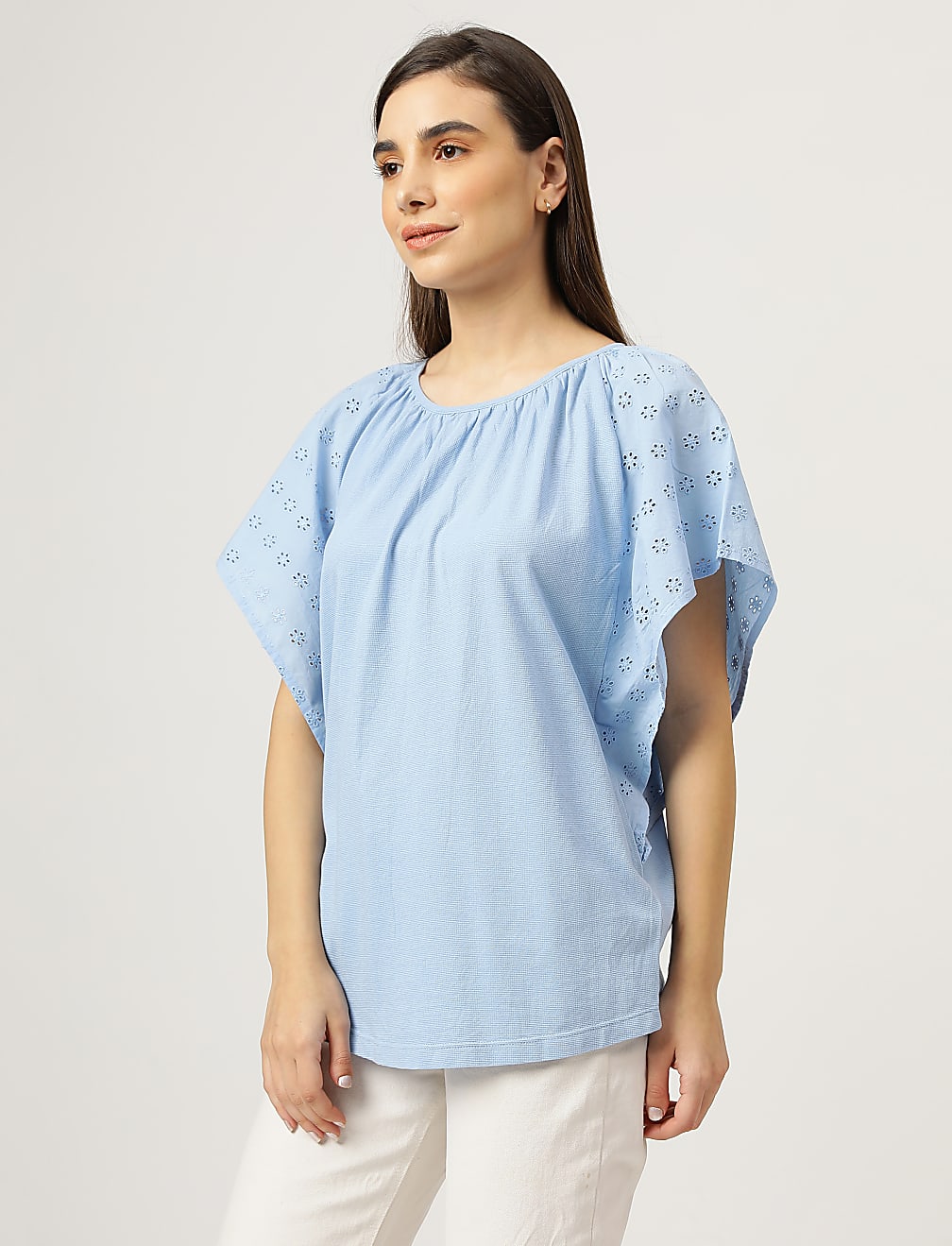 Pure Cotton Embroidered Round Neck Top