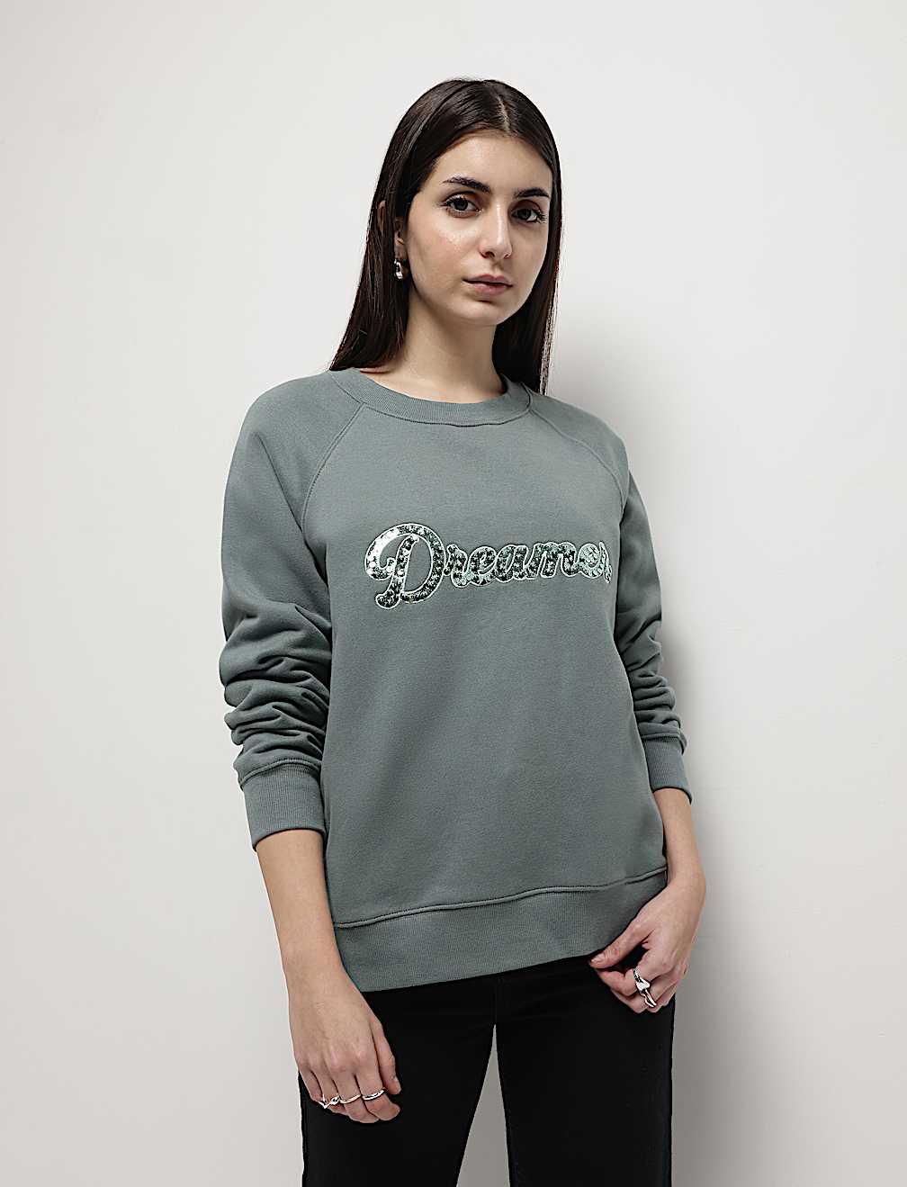Pure Cotton Sequin Embellished Sweatshirt