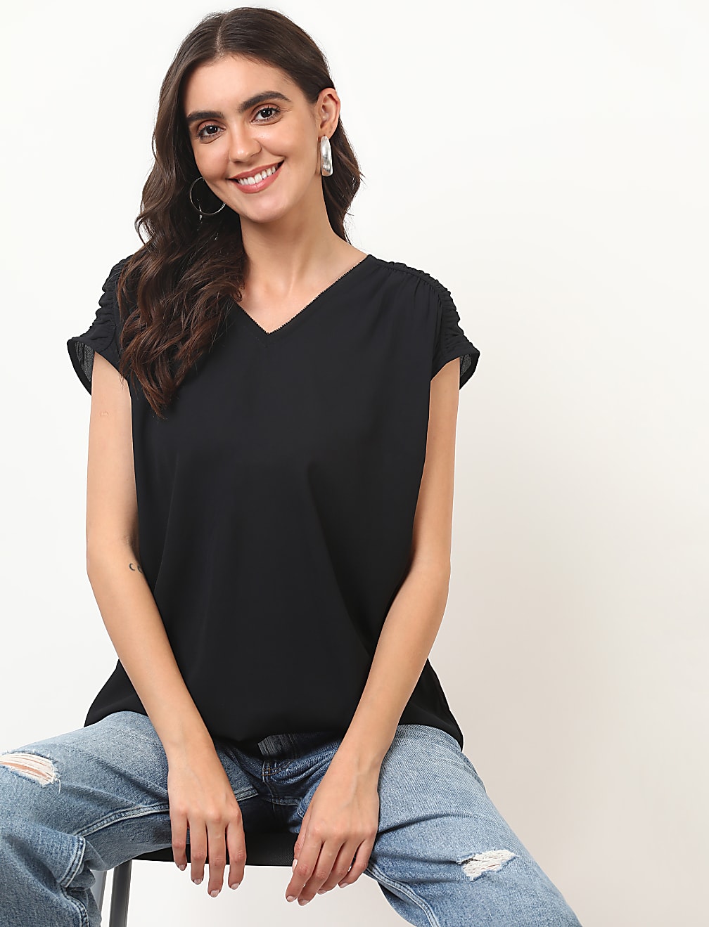 Plain V-Neck Top