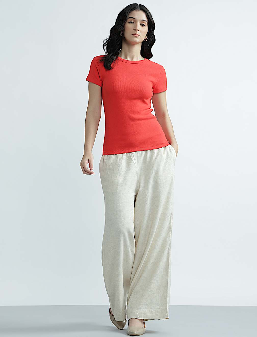 Cotton Rich Round Neck Textured Top