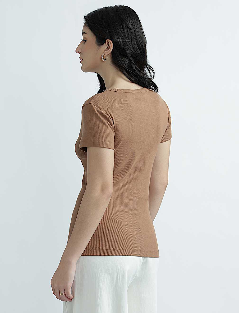 Cotton Rich Round Neck Textured Top