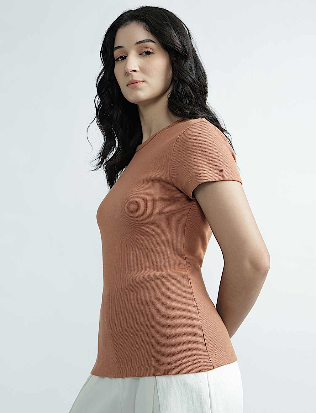 Cotton Rich Short Sleeve Ribbed Top