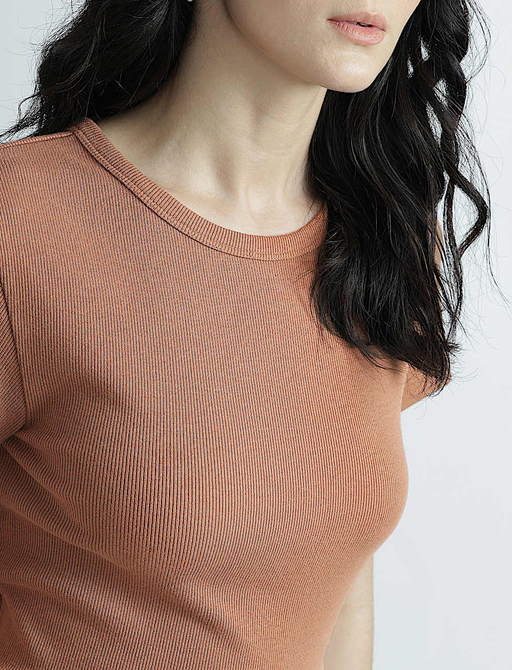 Cotton Rich Short Sleeve Ribbed Top