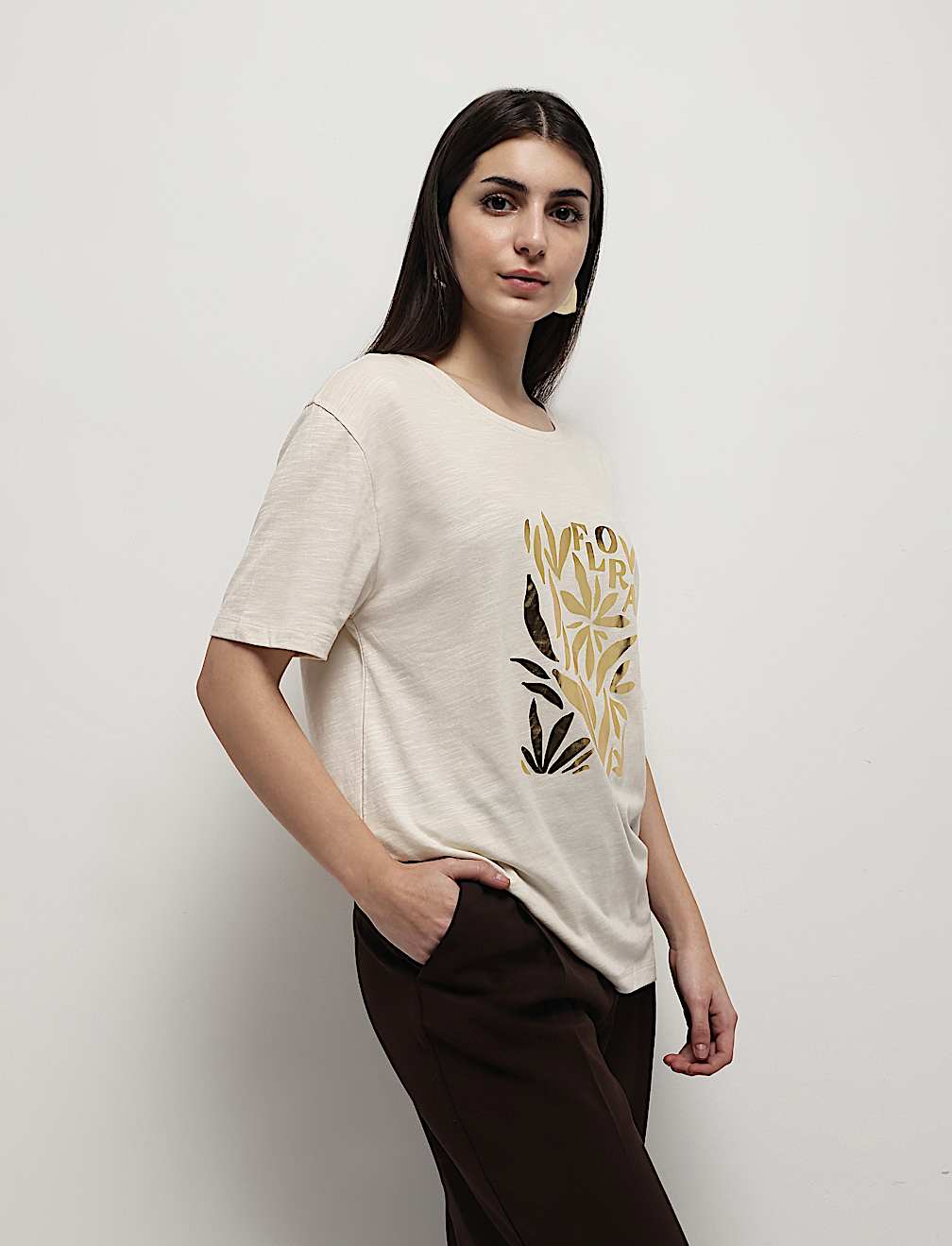 Cotton Modal Tropical Print T-Shirt