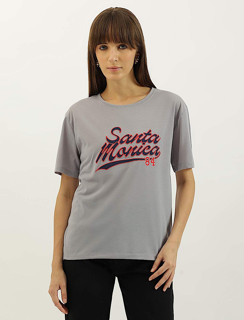 Santa Monica 84 Applique Round Neck T-Shirt