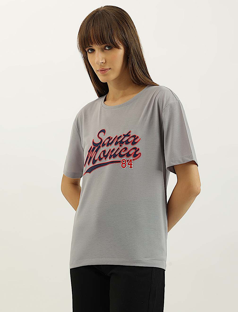 Santa Monica 84 Applique Round Neck T-Shirt