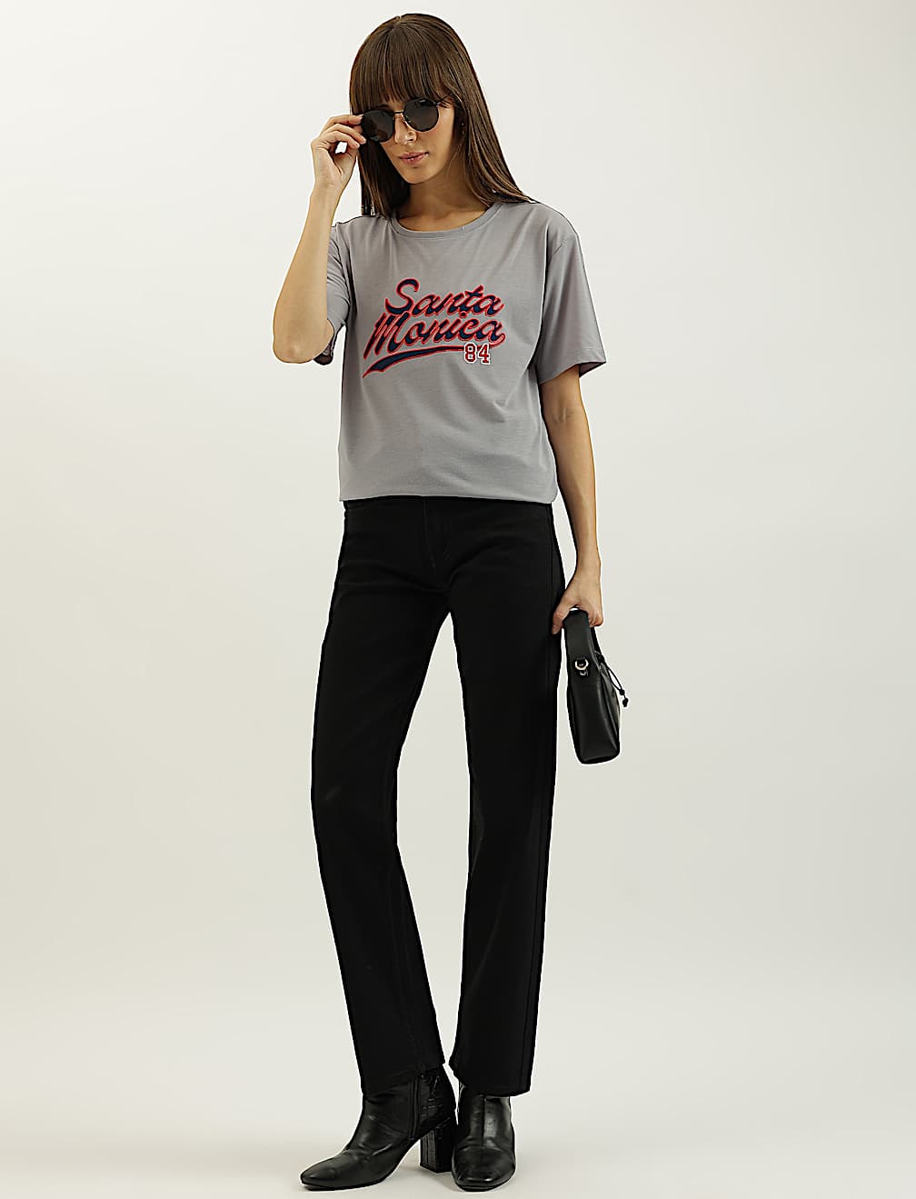 Santa Monica 84 Applique Round Neck T-Shirt