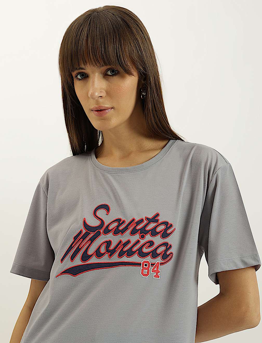 Santa Monica 84 Applique Round Neck T-Shirt