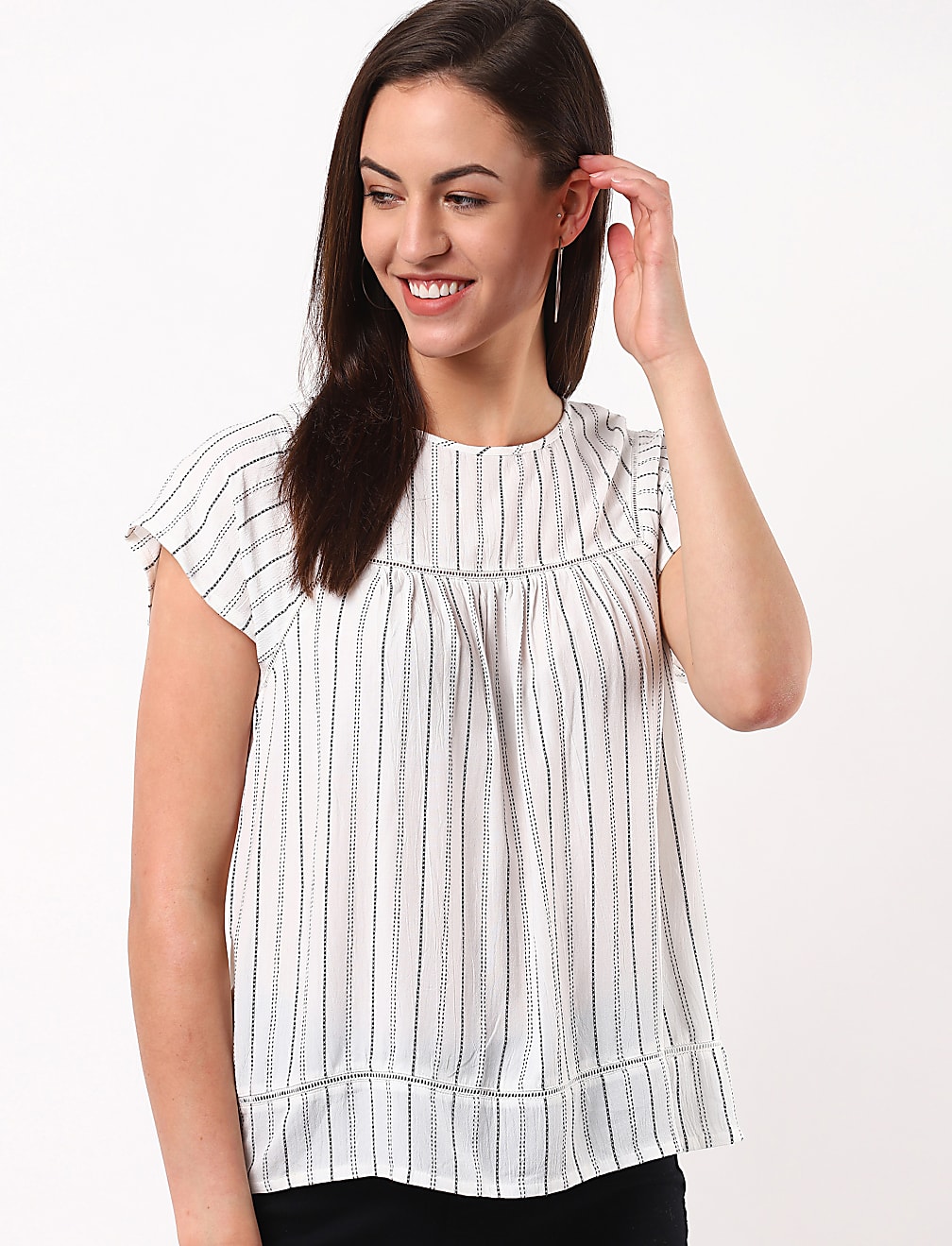 Stripe Woven Jersey Mix Top