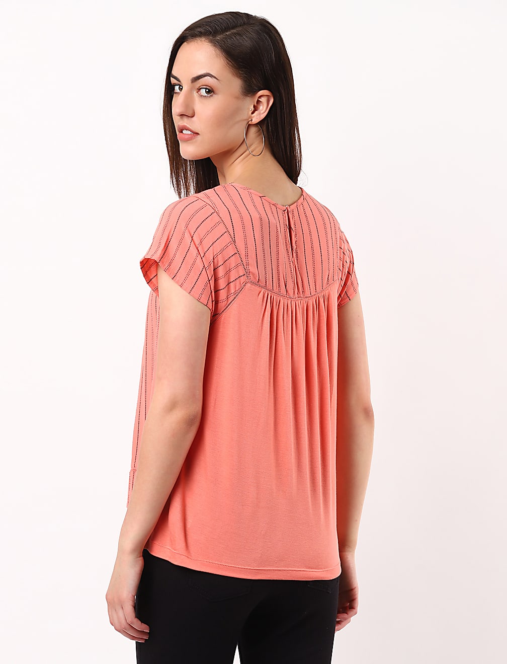 Stripe Woven Jersey Mix Top